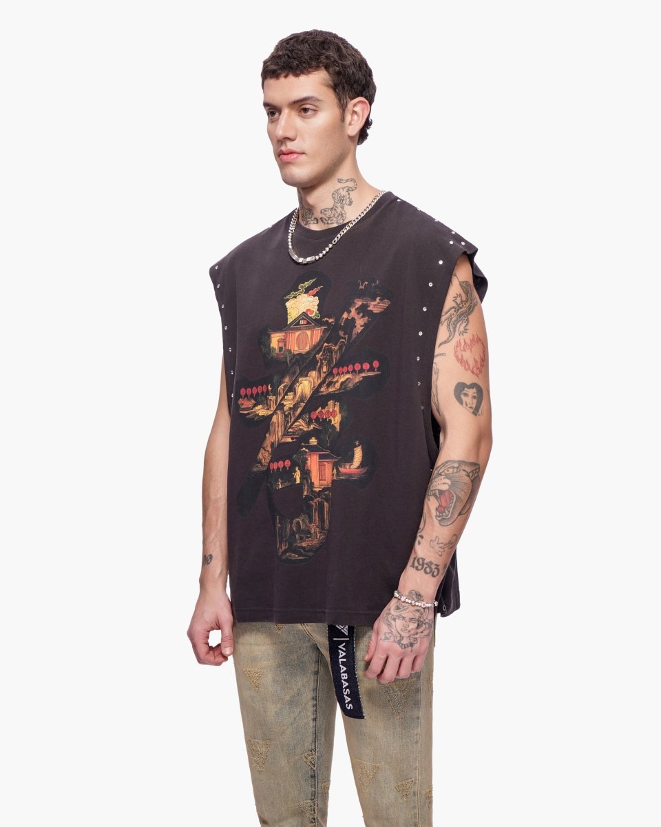 Ember Glyph Cut Off Tee Washed Black - Valabasas