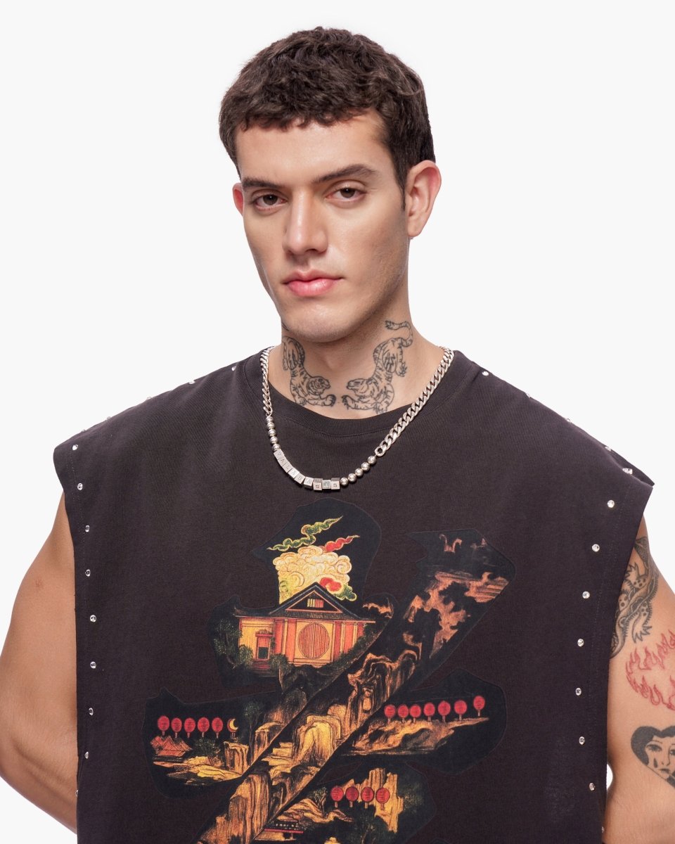 Ember Glyph Cut Off Tee Washed Black - Valabasas