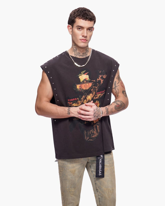 Ember Glyph Cut Off Tee Washed Black - Valabasas