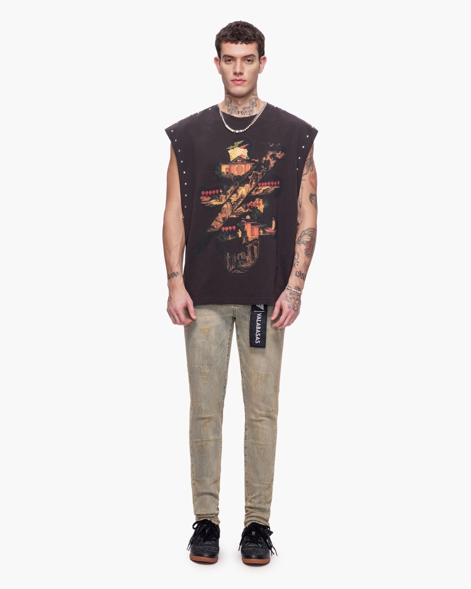 Ember Glyph Cut Off Tee Washed Black - Valabasas