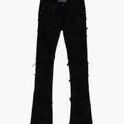 "EYEORE” BLACK STACKED FLARE JEAN