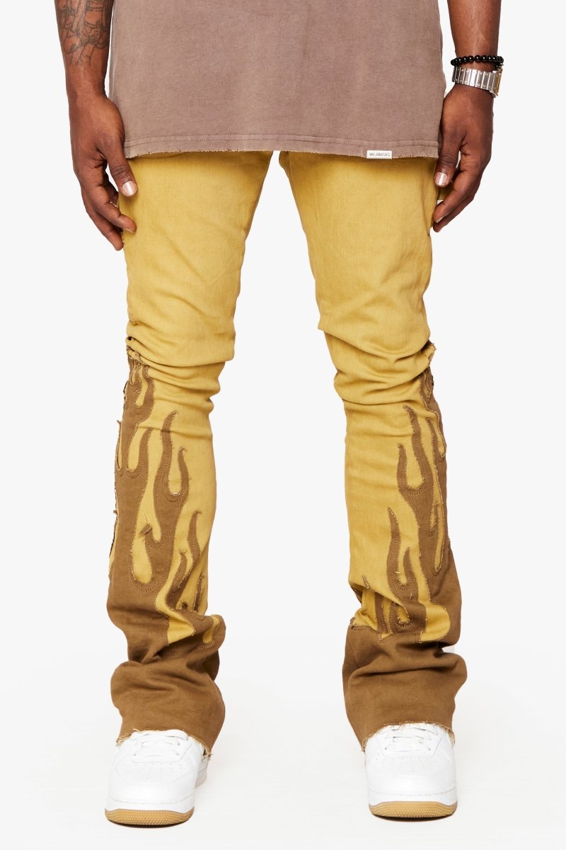 "FLAME” STACKED FLARE JEAN KHAKI BLUE - Valabasas