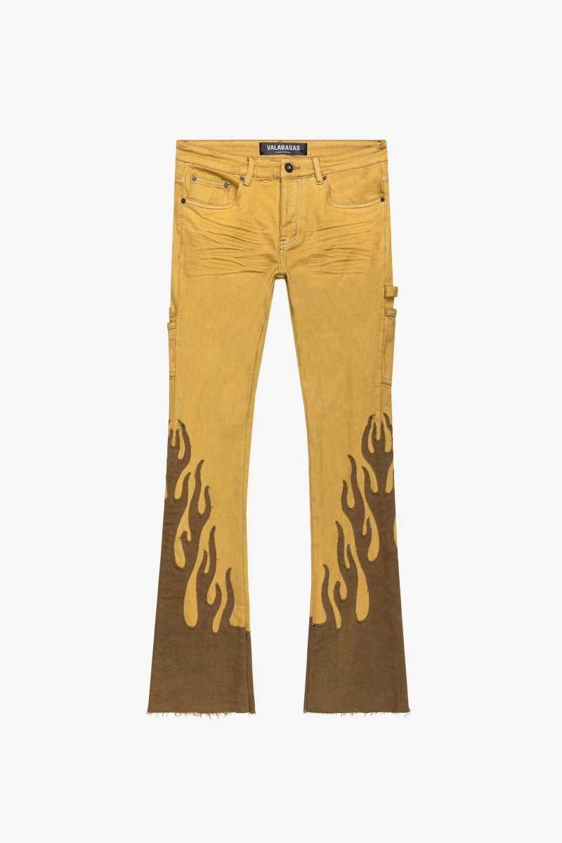 "FLAME” STACKED FLARE JEAN KHAKI BLUE - Valabasas