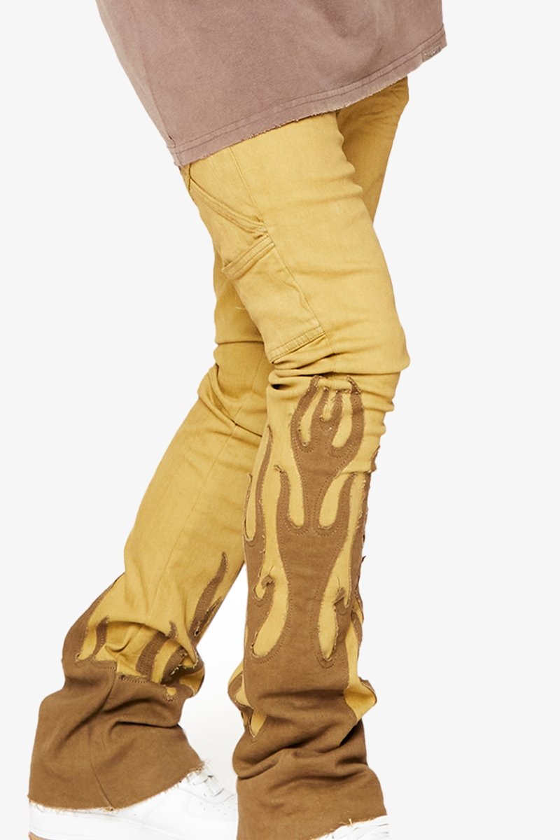 "FLAME” STACKED FLARE JEAN KHAKI BLUE - Valabasas