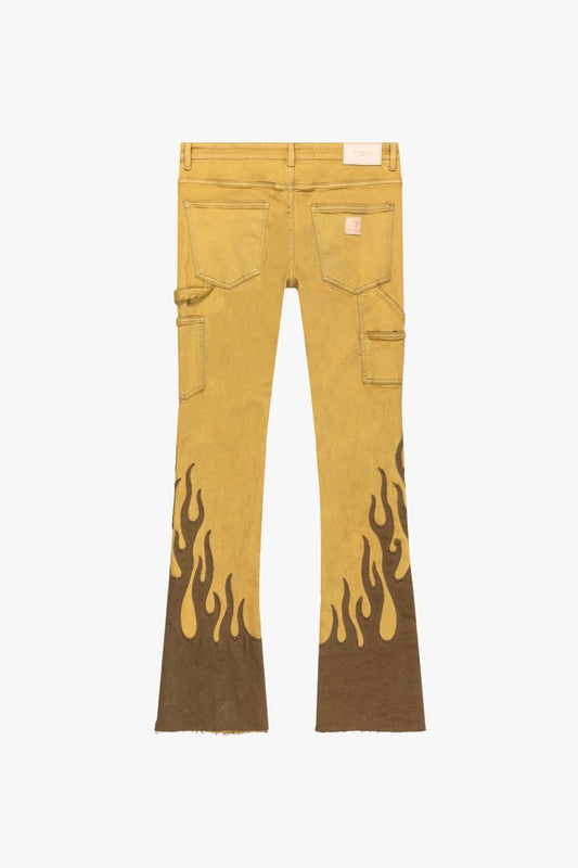 "FLAME” STACKED FLARE JEAN KHAKI BLUE - Valabasas