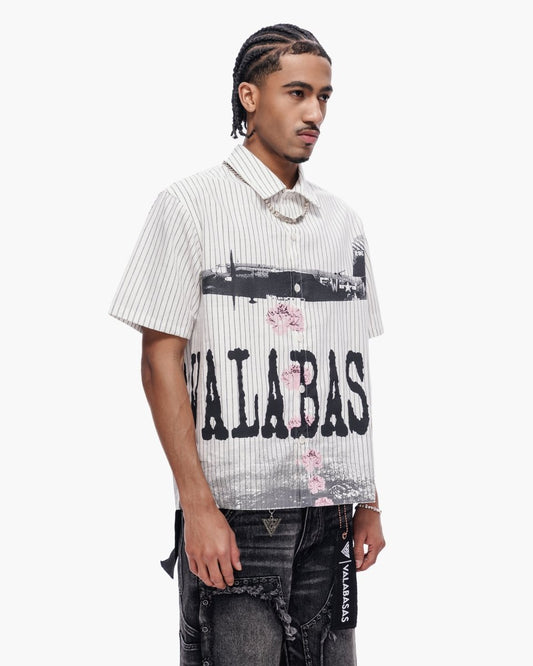 Flower Bomb Pin - Striped Button Down White - Valabasas