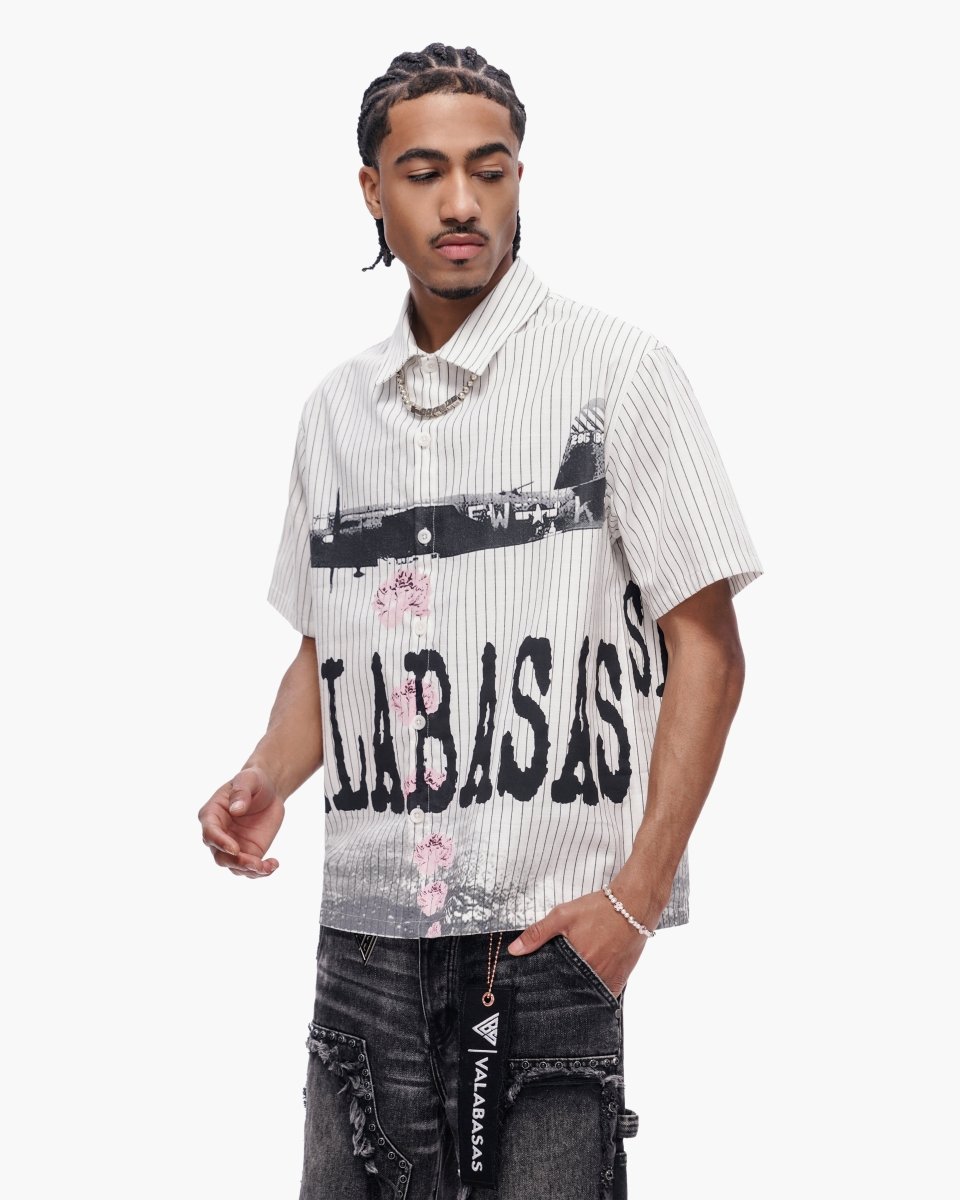 Flower Bomb Pin - Striped Button Down White - Valabasas