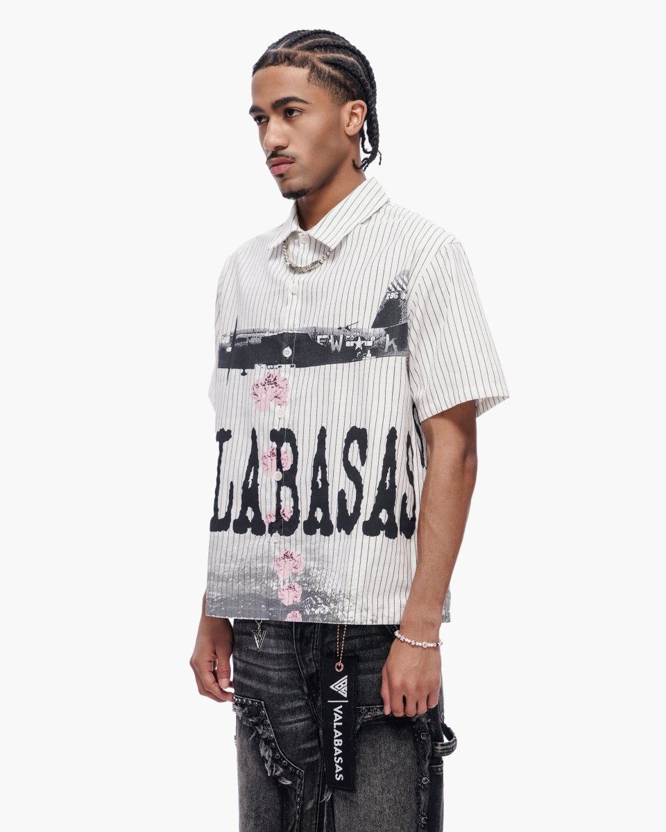 Flower Bomb Pin - Striped Button Down White - Valabasas