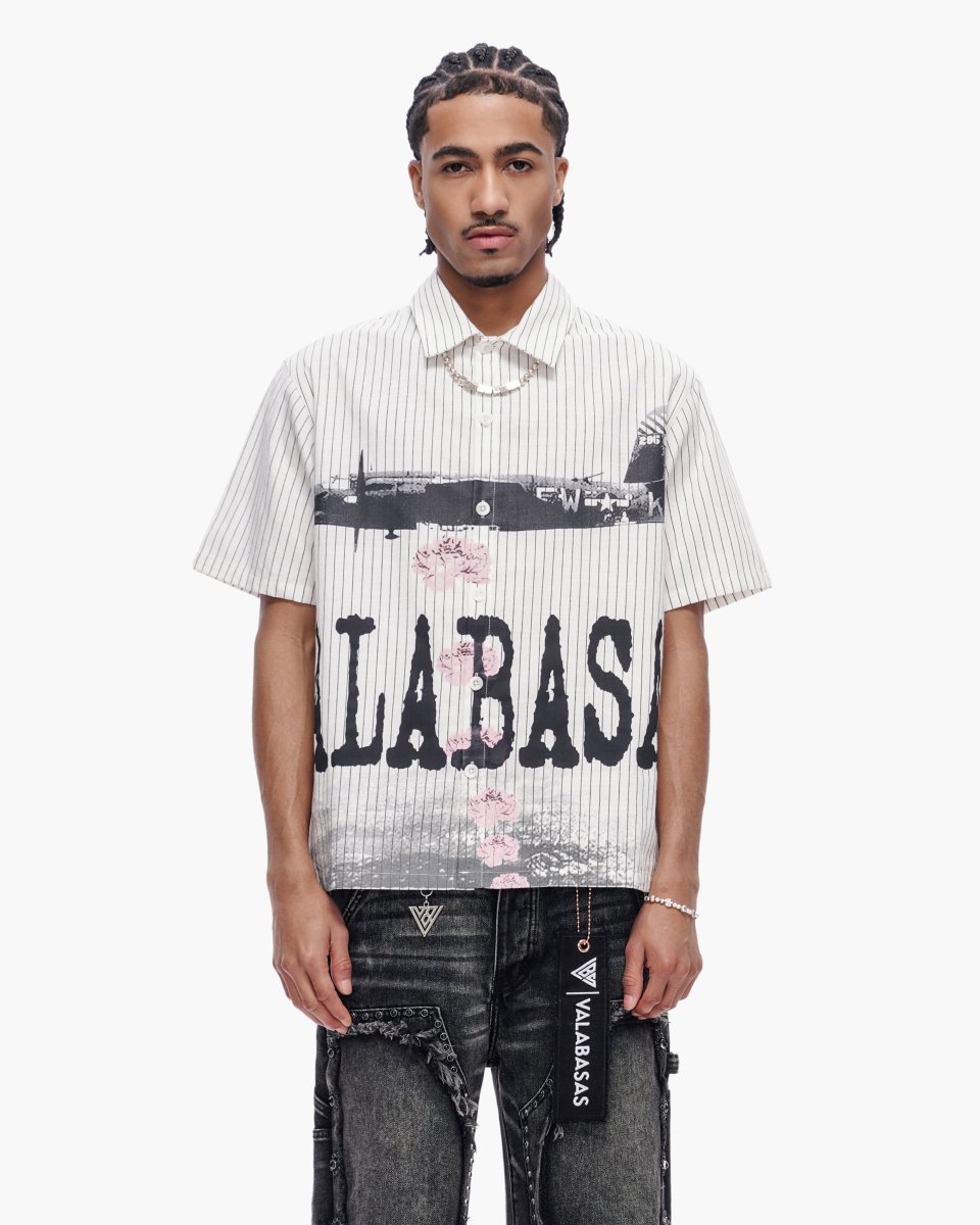 Flower Bomb Pin - Striped Button Down White - Valabasas