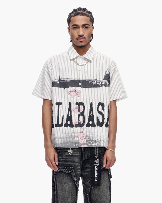 Flower Bomb Pin - Striped Button Down White - Valabasas