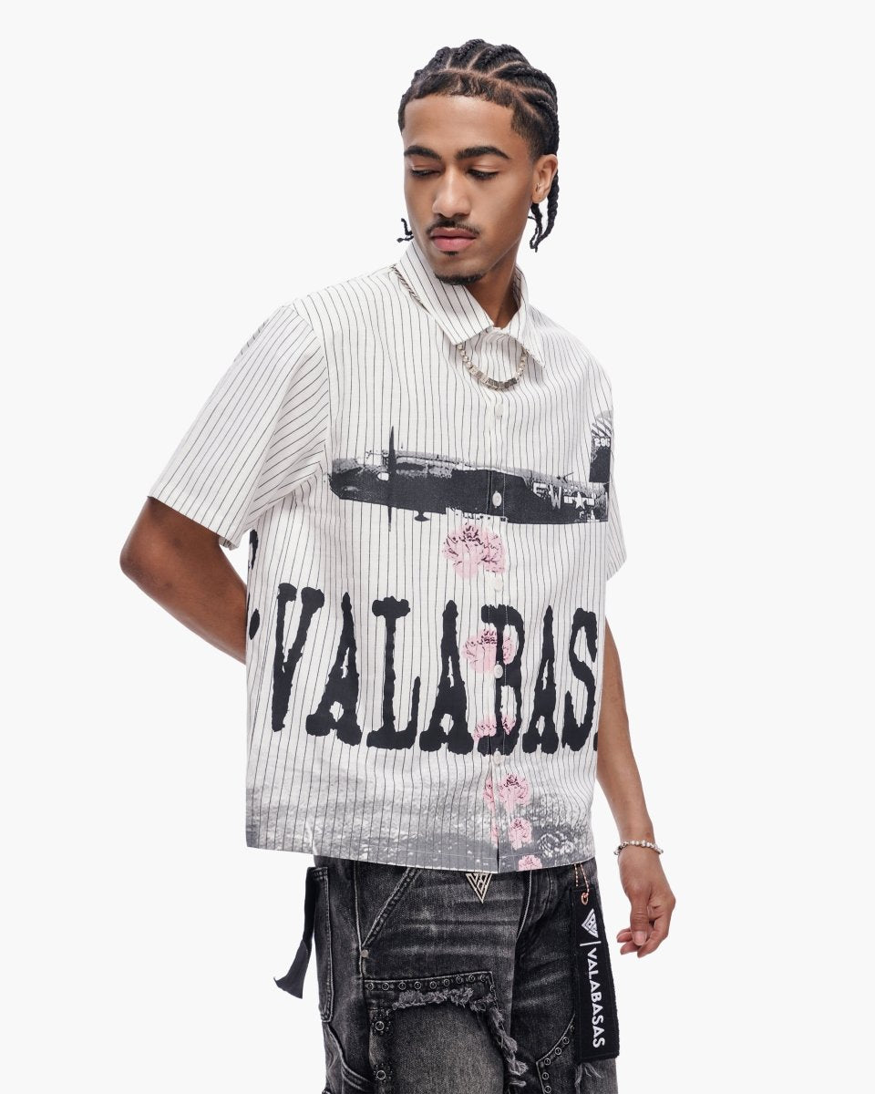 Flower Bomb Pin - Striped Button Down White - Valabasas