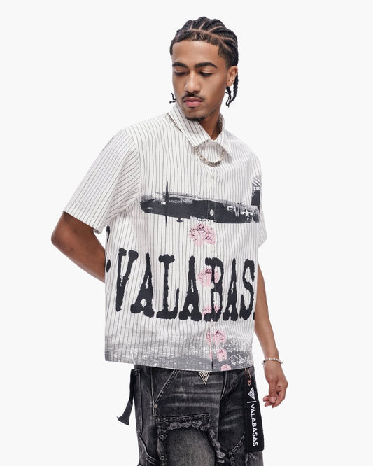 Flower Bomb Pin - Striped Button Down White - Valabasas