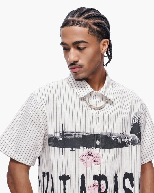 Flower Bomb Pin - Striped Button Down White - Valabasas