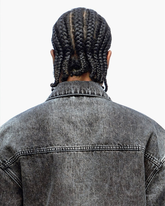 Frostscale Denim Short Sleeve Zip Up Grey Wash - Valabasas
