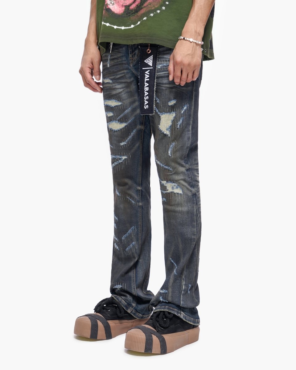 Fugitive Stacked Dirty Blue Jeans - Valabasas