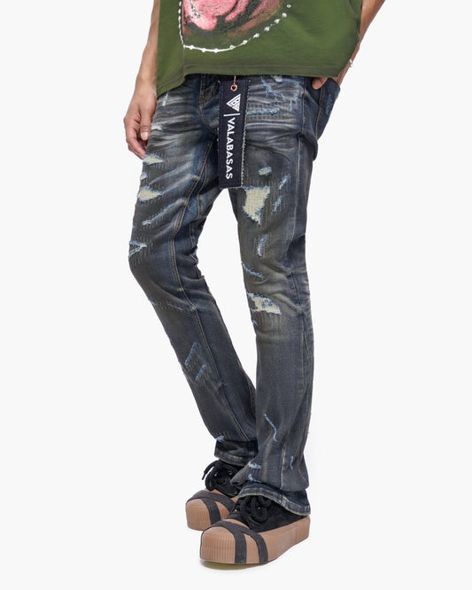 Fugitive Stacked Dirty Blue Jeans - Valabasas