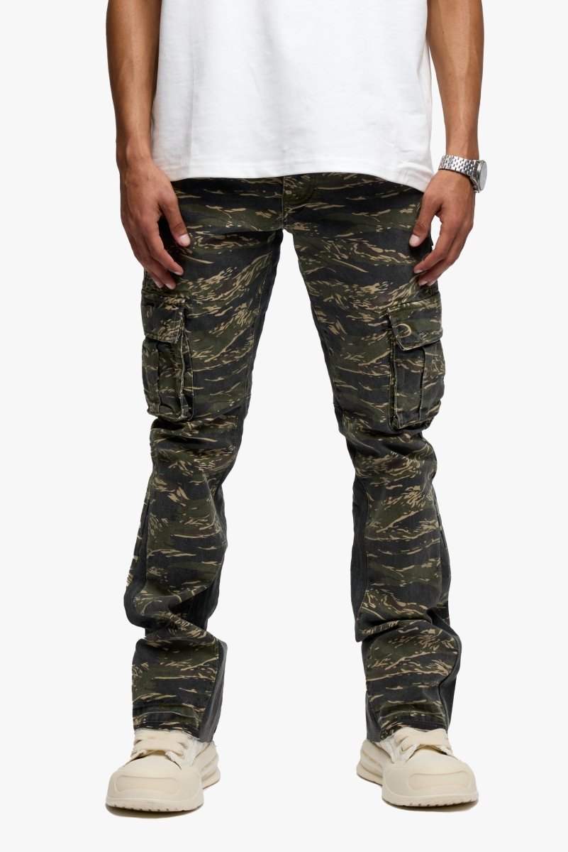 Geno Stacked Flare Jean Tac Green - Valabasas