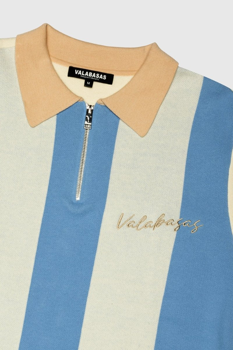 Getaway Woven Collar Half Zip Shirt Blue - Valabasas
