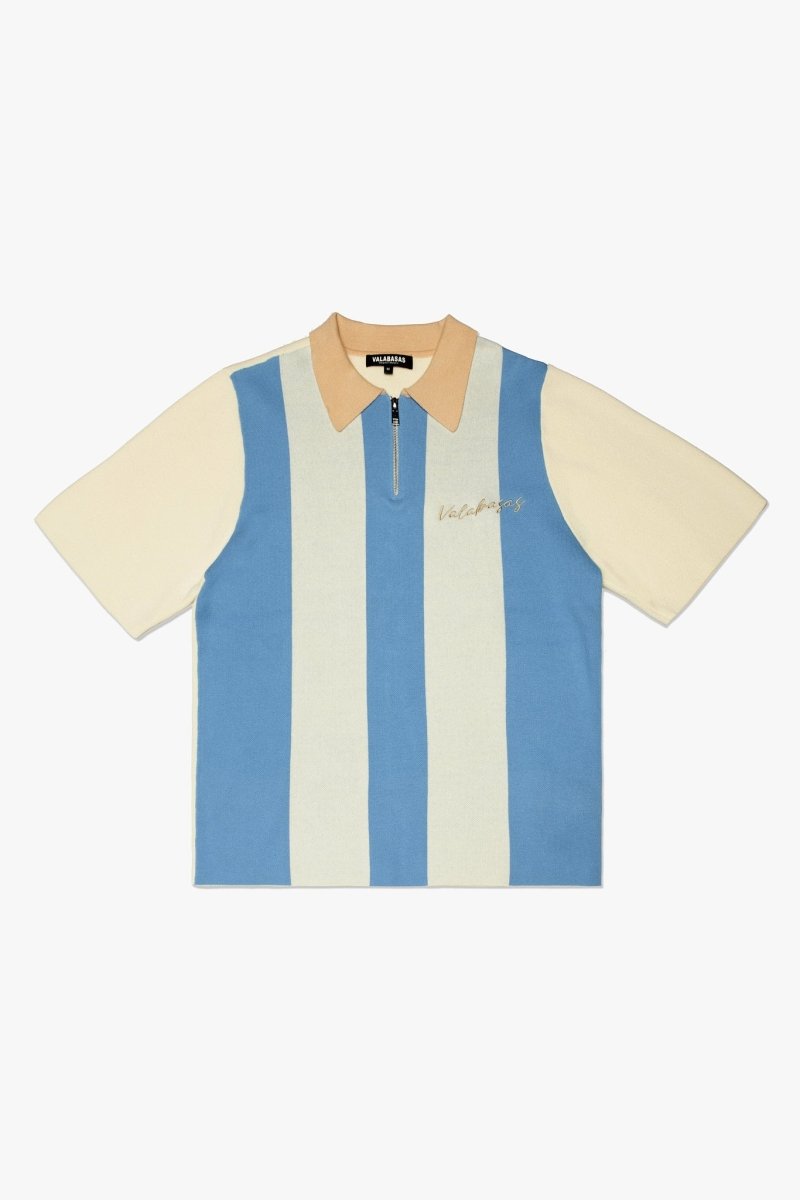 Getaway Woven Collar Half Zip Shirt Blue - Valabasas