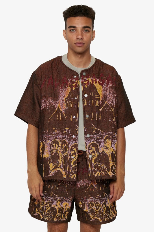 "GHOST HANDS" TAPESTRY BUTTON UP BROWN - Valabasas