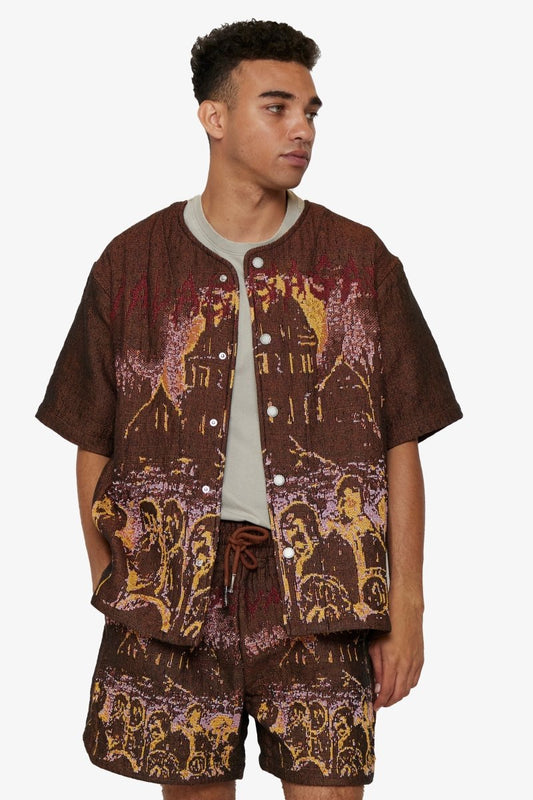 "GHOST HANDS" TAPESTRY BUTTON UP BROWN - Valabasas