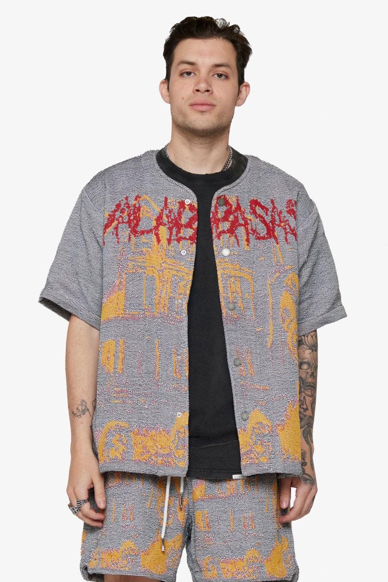 "GHOST HANDS" TAPESTRY BUTTON UP WHITE - Valabasas
