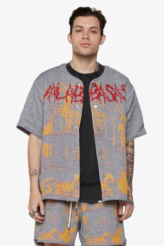 "GHOST HANDS" TAPESTRY BUTTON UP WHITE - Valabasas