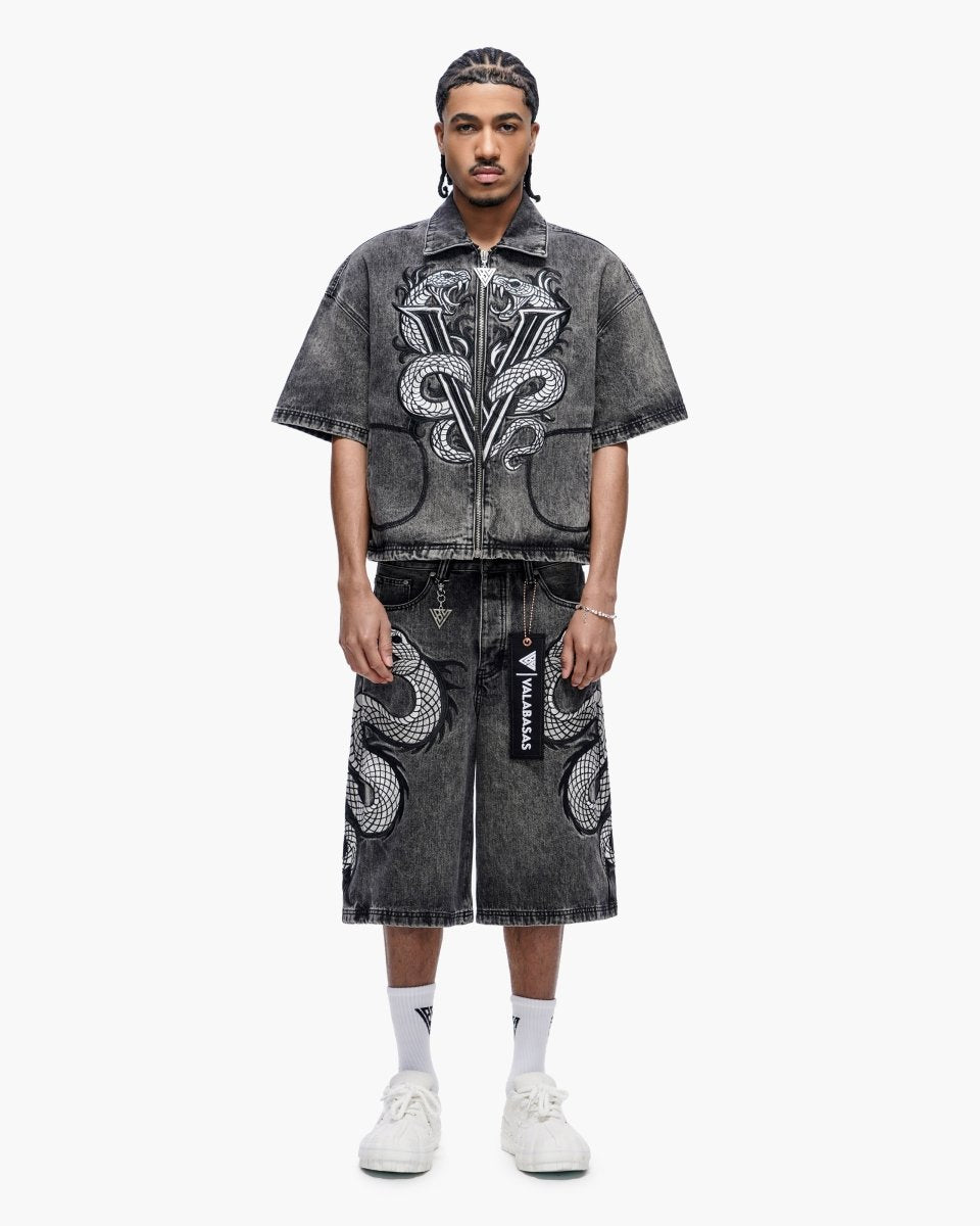 Glacier Coil Baggy Jorts Grey Wash - Valabasas