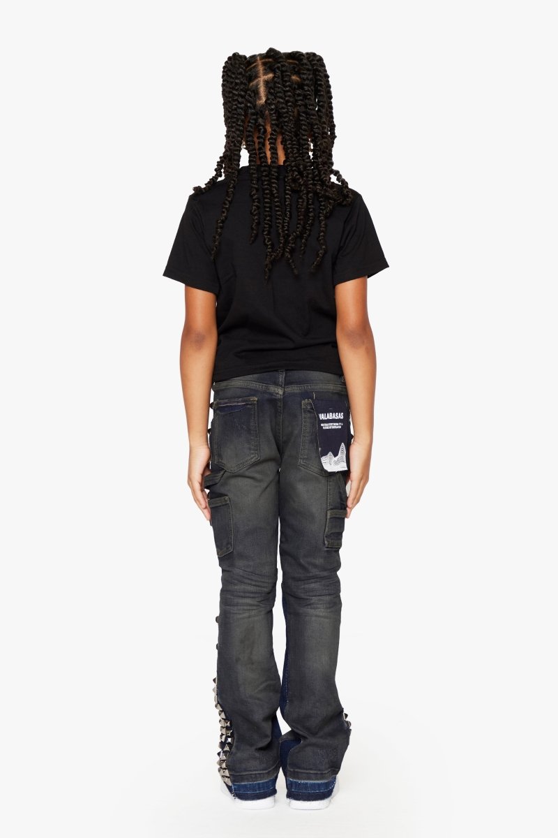 “GLAZ” DK. BLUE WASH KIDS STACKED FLARE DENIM - Valabasas
