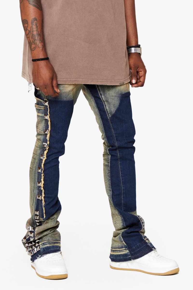 "GLAZ" STACKED FLARE JEAN LT BLUE WASH - Valabasas