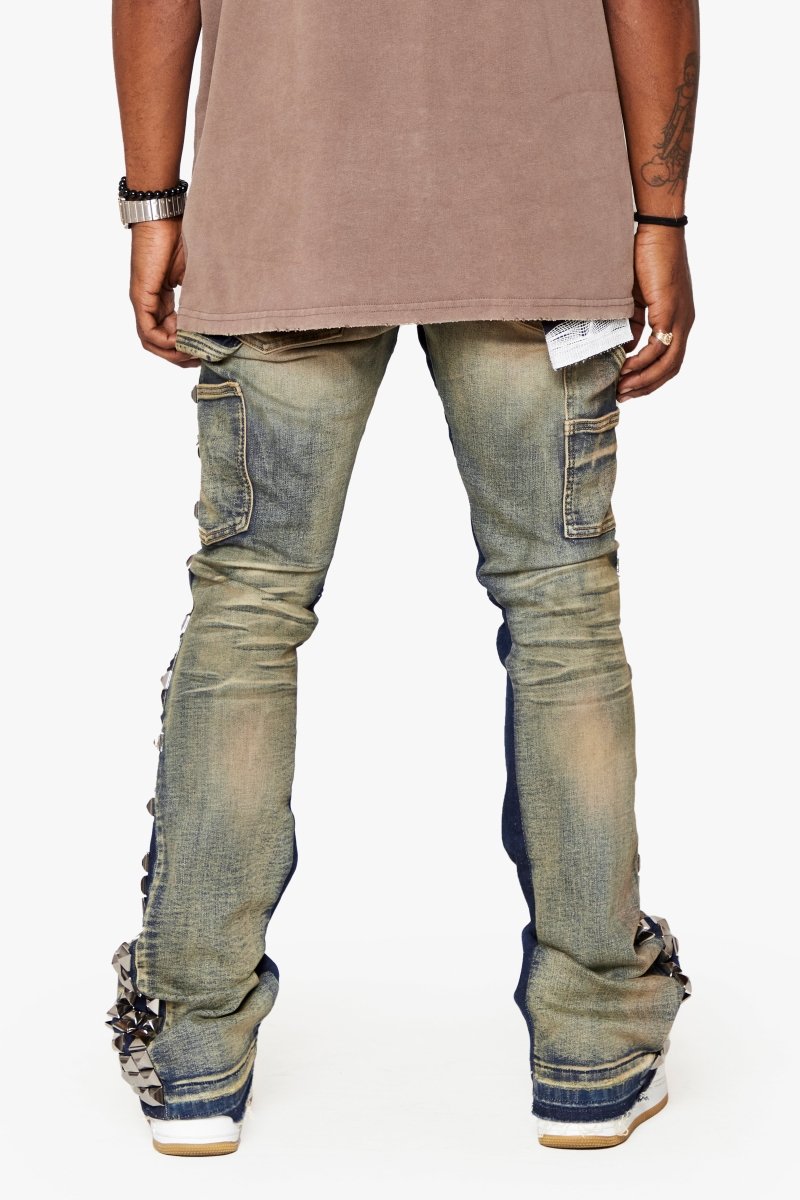 "GLAZ" STACKED FLARE JEAN LT BLUE WASH - Valabasas