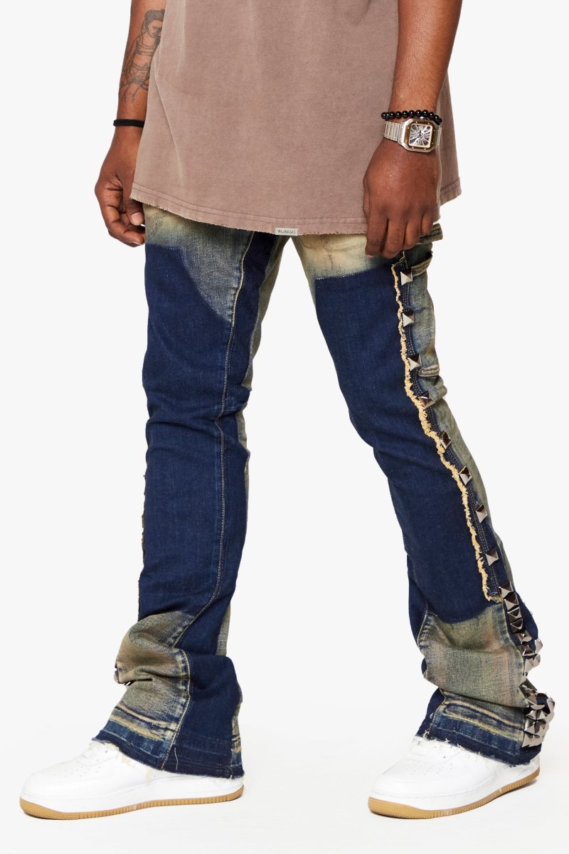 "GLAZ" STACKED FLARE JEAN LT BLUE WASH - Valabasas