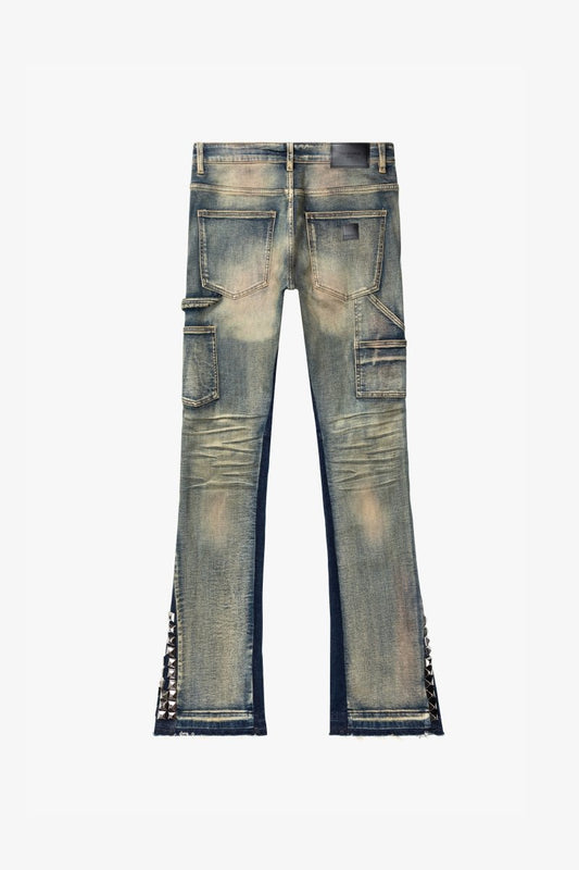 "GLAZ" STACKED FLARE JEAN LT BLUE WASH - Valabasas