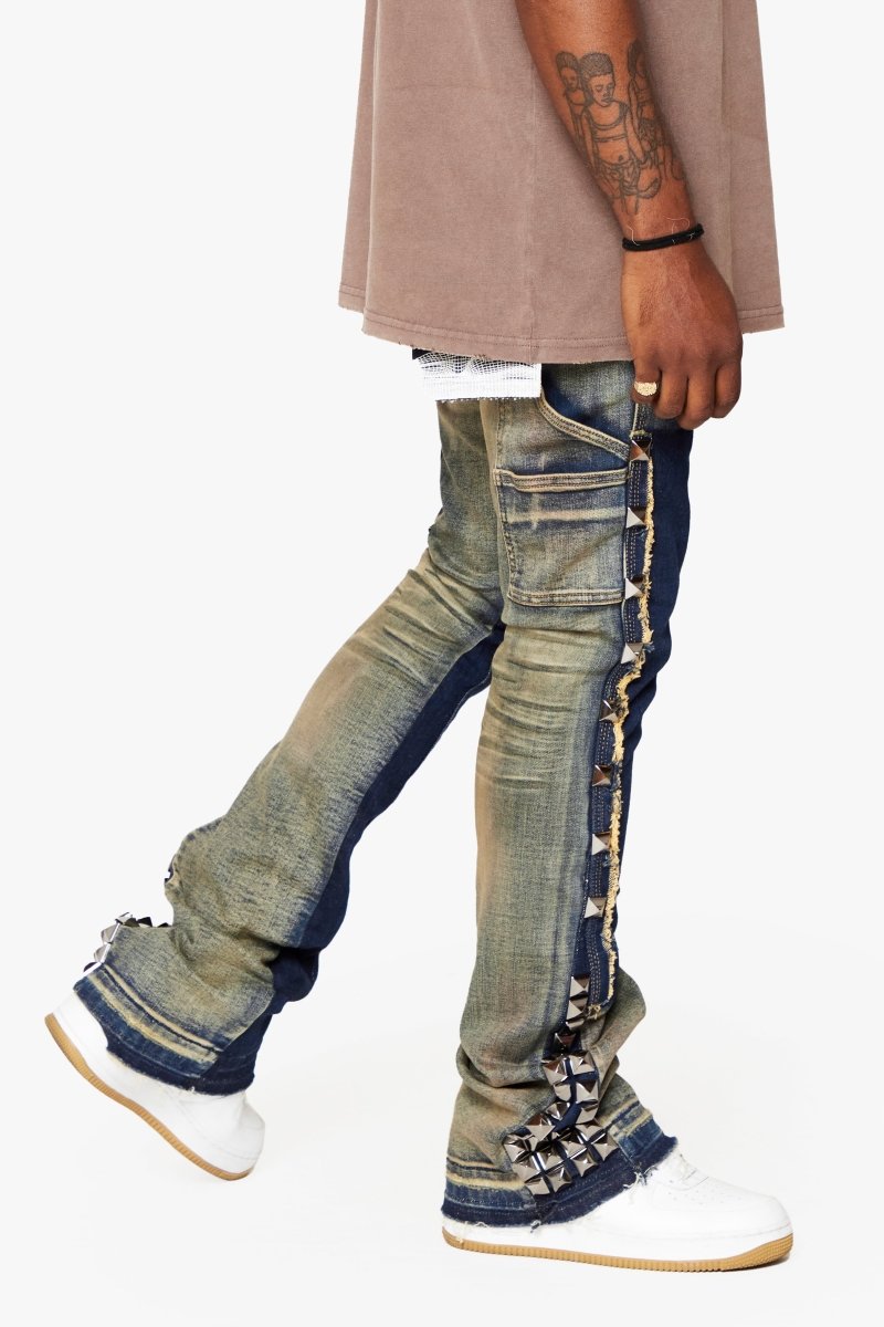 "GLAZ" STACKED FLARE JEAN LT BLUE WASH - Valabasas