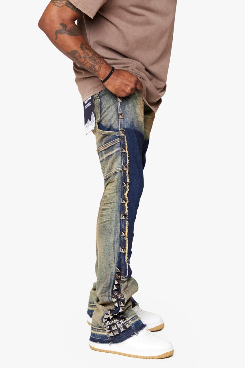 "GLAZ" STACKED FLARE JEAN LT BLUE WASH - Valabasas