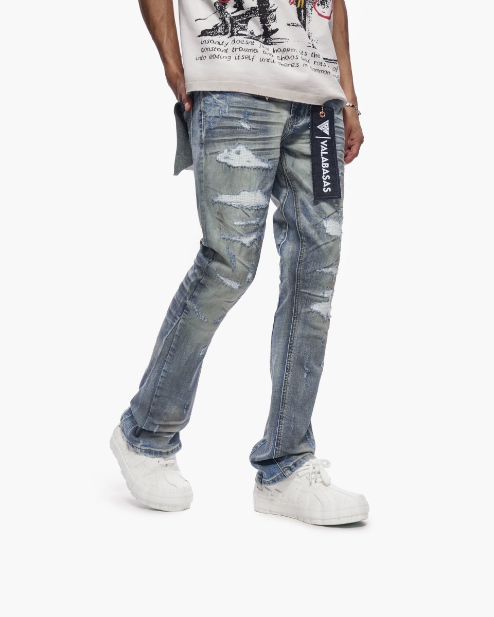 Graft Stacked Dirty Blue Jeans - Valabasas