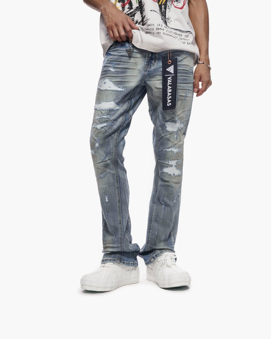 Graft Stacked Dirty Blue Jeans - Valabasas