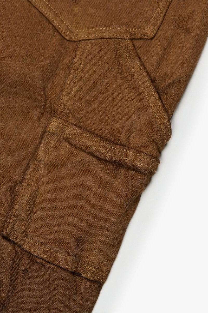 "GRIDLOCK" STACKED FLARE DENIM DARK KHAKI - Valabasas