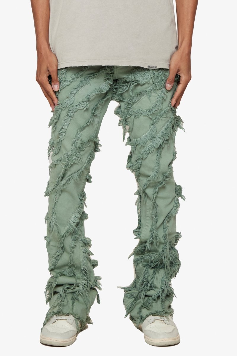 "GRIT” LIGHT EMERALD STACKED FLARE JEAN