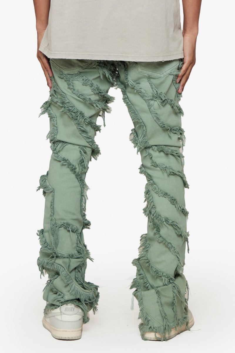 "GRIT” LIGHT EMERALD STACKED FLARE JEAN