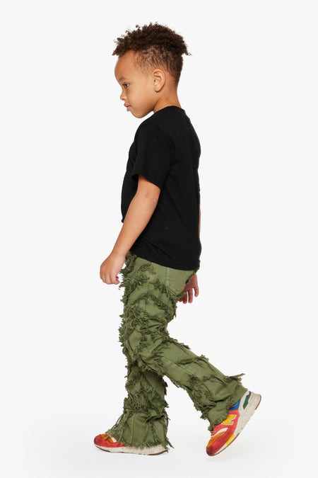 KIDS "GRIT" - STACKED FLARE OLIVE WASHED