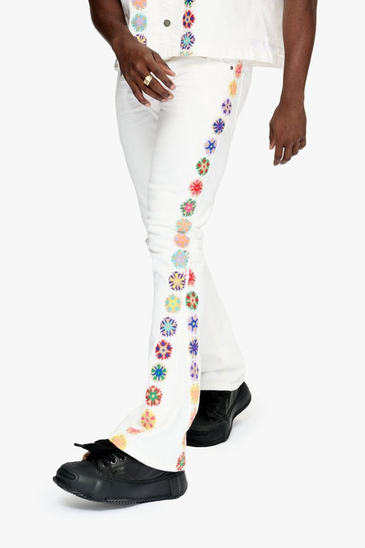 Groovy Stacked Flare Jean White - Valabasas