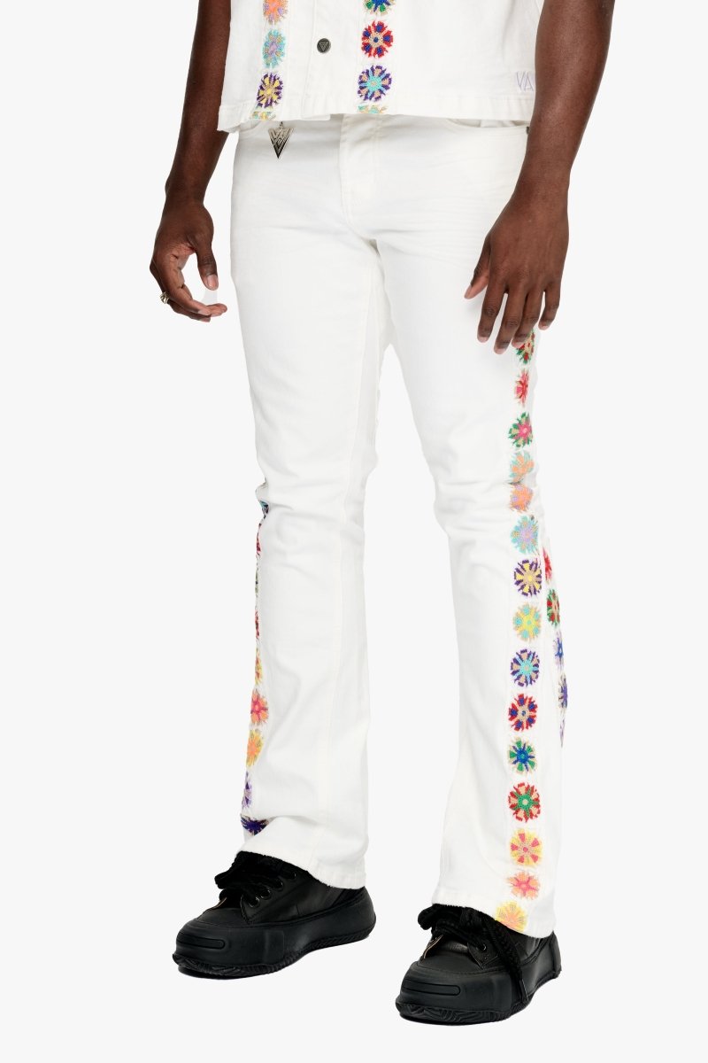 Groovy White Stacked Flare Jean