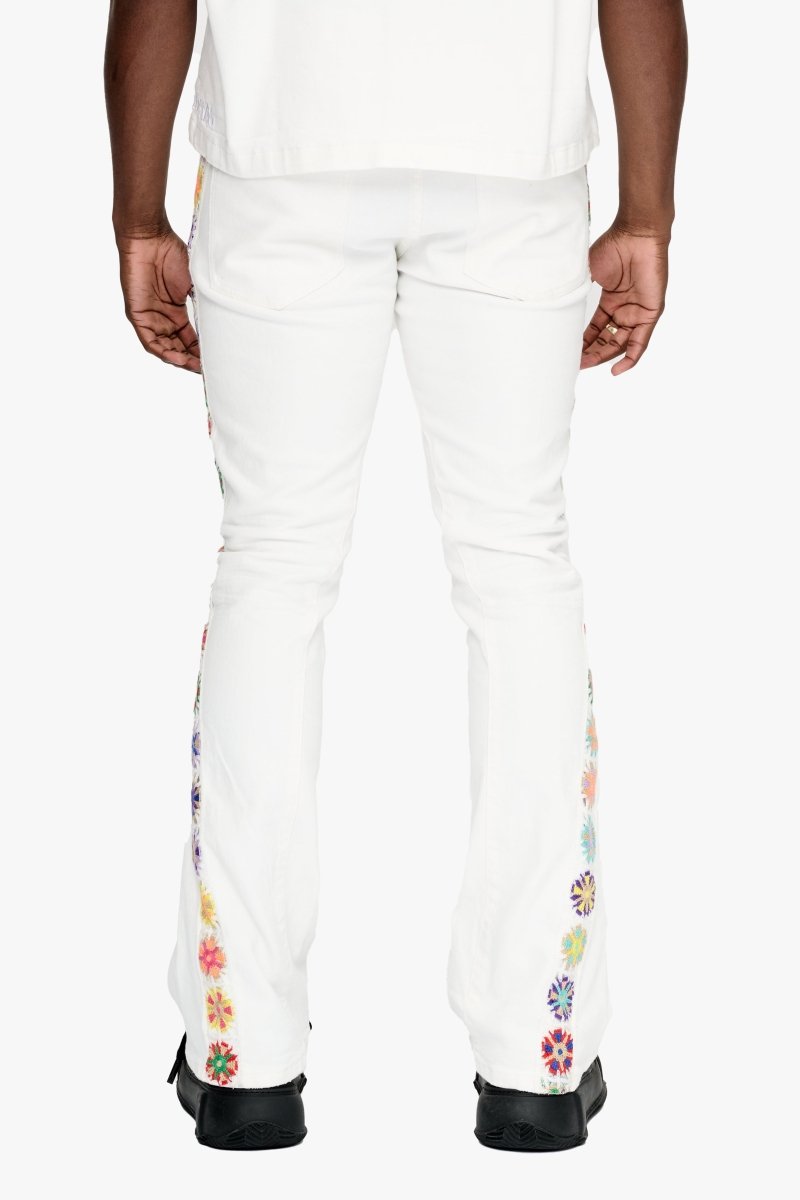 Groovy White Stacked Flare Jean