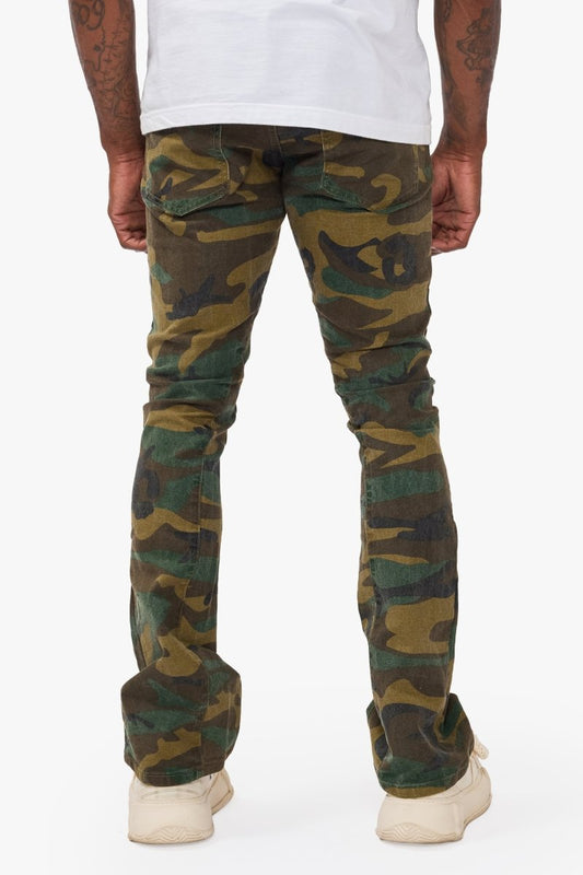 Hazard Foilage Green Stacked Jeans - Valabasas