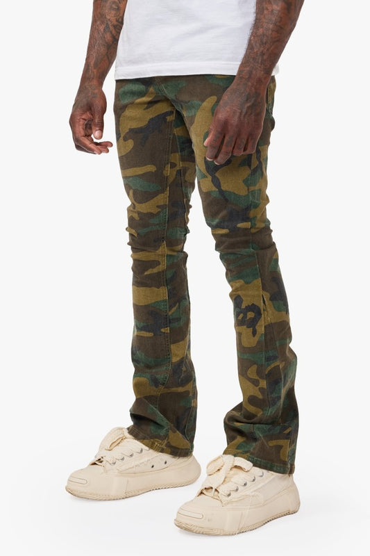 Hazard Foilage Green Stacked Jeans - Valabasas