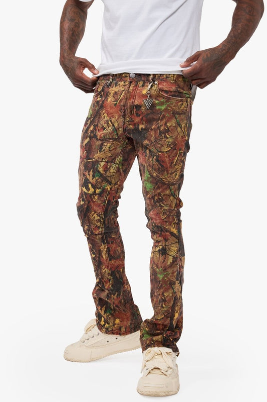 Hazard Leaf Camo Stacked Jeans - Valabasas