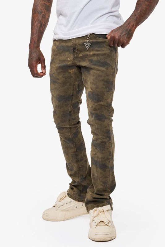 Hazard Moss Green Stacked Jeans - Valabasas