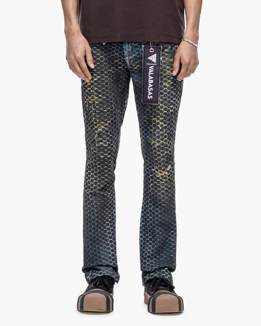 Hex Vintage Blue Black Stacked Jeans - Valabasas
