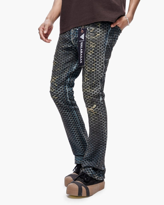Hex Vintage Blue Black Stacked Jeans - Valabasas